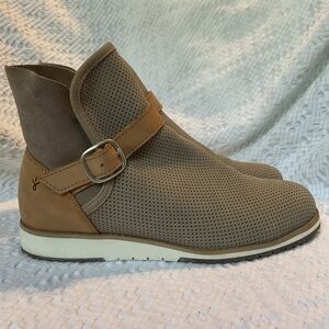 Emu Tan Perforated Ankle Boots with Buckle